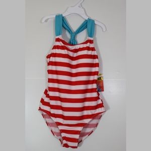 NWT. Red, white, and blue one-piece swimsuit. 12.